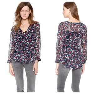 Joie Lerona Print Silk Top Royal Navy